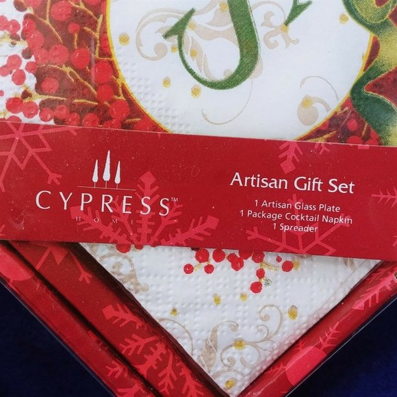 Monogram S Glass Plate Spreader Cocktail Napkins Christmas Hostess Gift Set - Picture 5 of 6